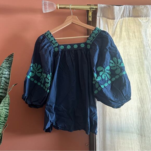 Corey Lynn Calter The Winnie Top Pressed Flower Blue Green Embroidered Size XS - Picture 4 of 6